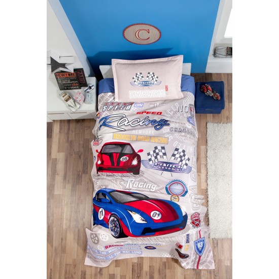Pamuk Pike Tek Kişilik 160x240cm Garage-Araba Desenli