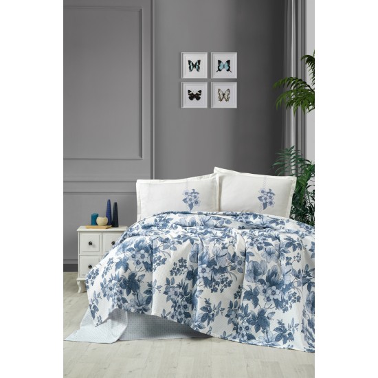 Pamuk Pike Tek Kişilik 160x240cm Mirosa mavi çiçekli