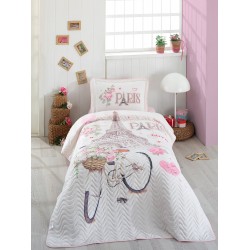 Ranforce Yatak Örtüsü Tek Kişilik Paris Love Pembe