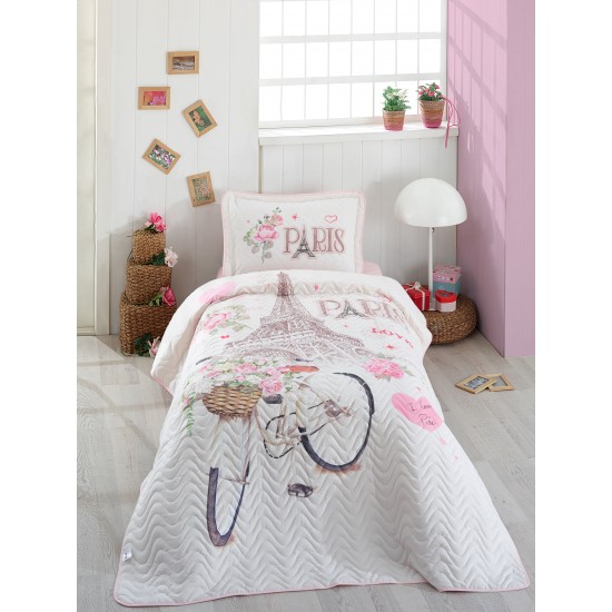 Ranforce Yatak Örtüsü Tek Kişilik Paris Love Pembe